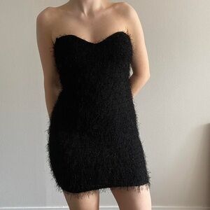 90s Black Sleeveless Fuzzy Dress With Sweetheart Neckline by G.L.A.M (M)